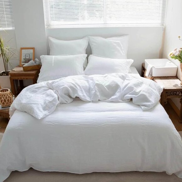 Simple & Opulence White King 100% Linen Duvet Cover Set - Picture 1 of 7